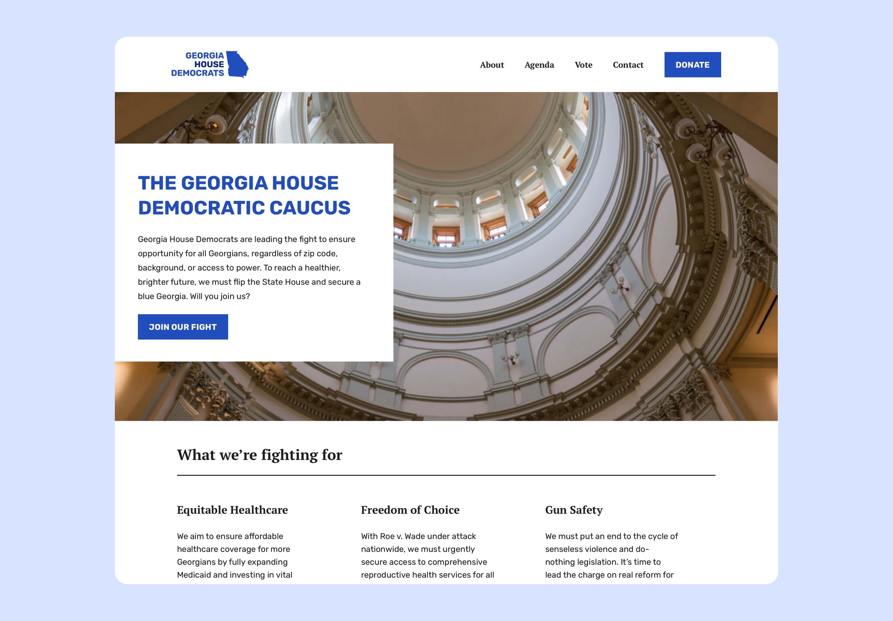 Newly designed website for the Georgia House Democratic Caucus.